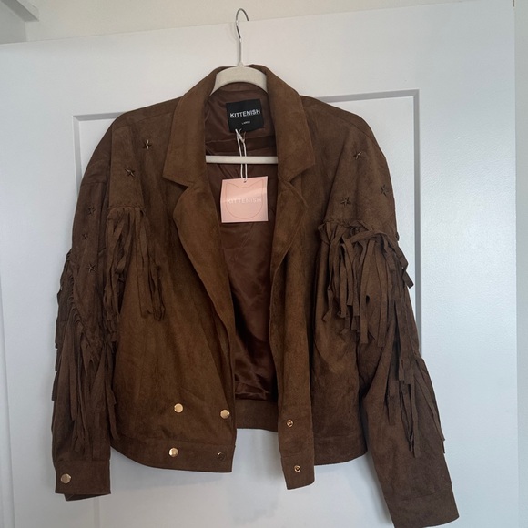 Kittenish Suede Brown Fringe Leather Jacket - Picture 1 of 3